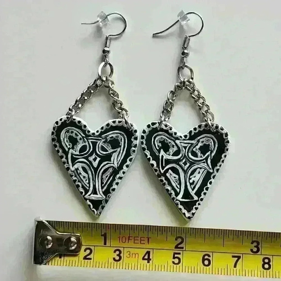 The Craft Witch inspired cross and heart black  and white goth earrings - Picture 11 of 11